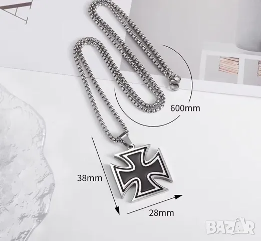 Рицар Тамплиер Колие Малтийски Кръст Stainless Iron Cross Pendant Necklace Knights Templar Commander, снимка 4 - Други ценни предмети - 50081778