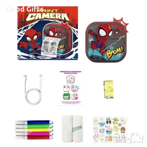 Детски фотоапарат с печат на снимки Спайдърмен – 48 MP, 2.5K UHD видео, двойна камера, селфи и игри, снимка 6 - Фотоапарати - 52939775