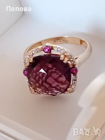 Уникален италиански златен пръстен с естествен камък, снимка 5 - Пръстени - 48405589