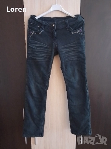 Топли ватирани детски дънки с пайети по джобовете, снимка 2 - Детски панталони и дънки - 43285777