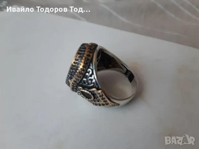 Уникален мъжки бутиков сребърен пръстен с оникси, снимка 6 - Пръстени - 47880623
