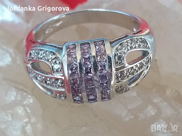 Сребърен пръстен с естествени камъни- аметист и планински кристал, снимка 2 - Пръстени - 40119532