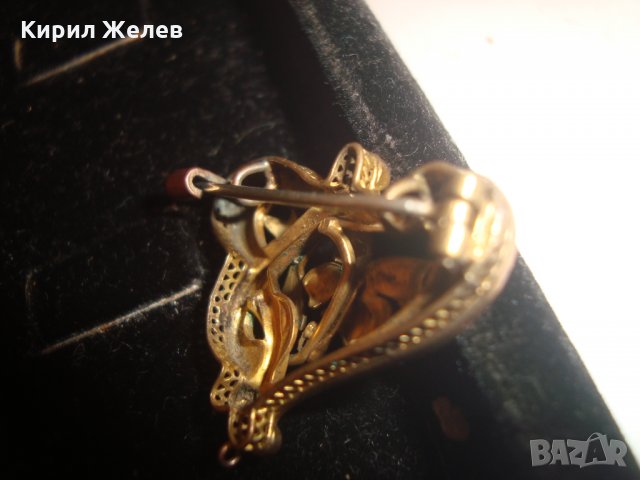 СТАРИННА ДИАМАНТЕНА ПОЗЛАТЕНА МЕДНА БРОШКА АРТ-ДЕКО ЮВЕЛИРНА РАБОТА ФЛОРАЛНА 60951, снимка 8 - Антикварни и старинни предмети - 30636809