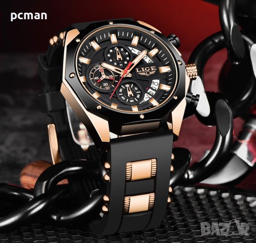 LIGE Black Gold 8908 луксозен мъжки кварцов часовник, снимка 1 - Мъжки - 42091327