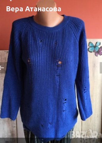 💙👖Пуловер с накъсан ефект в кралско син цвят,м/л👉18 лв.❄️, снимка 2 - Блузи с дълъг ръкав и пуловери - 31384560