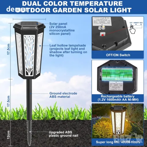 FANTICDE 4 броя соларни градински лампи , IP65 водоустойчиви, топло жълто/RGB цветен градиент, снимка 3 - Соларни лампи - 47376858