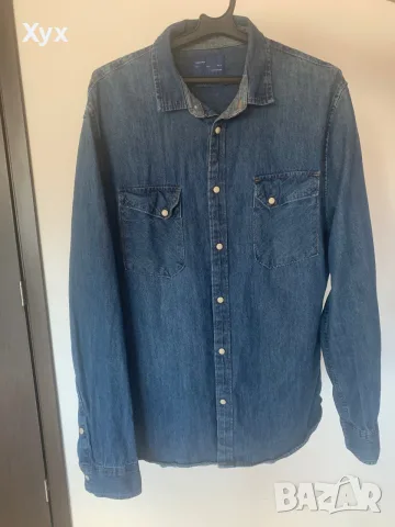 Мъжка дънкова риза Zara размер L, снимка 3 - Ризи - 56341633