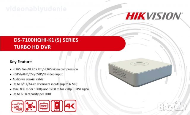 4 Канален AoC Audio-Over-Coax DVR 3MP HIKVISION DS-7104HQHI-K1S Аудио и Видеосигнал по Един Кабел, снимка 2 - Комплекти за видеонаблюдение - 29725646