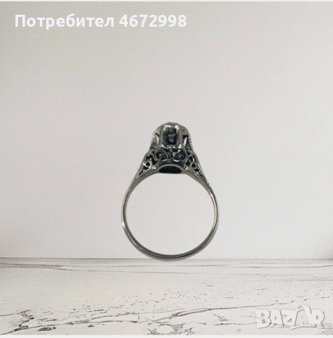 Златен античен пръстен с диамант 18к , снимка 7 - Пръстени - 53254142