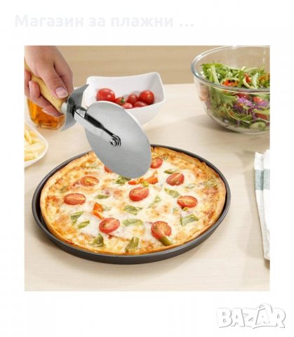 КЛАСИЧЕСКИ НОЖ ЗА РЯЗАНЕ НА ПИЦА С ДЪРВЕНА ДРЪЖКА - код ДЪРВЕНА ДРЪЖКА, снимка 2 - Прибори за хранене, готвене и сервиране - 34140588