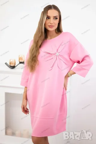 Дамска рокля с декоративно цвете маслен плат, 4цвята , снимка 2 - Рокли - 48965666