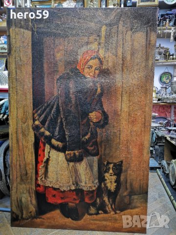 Царска Русия-картина( Девочка с собачка) 19 век., снимка 6 - Картини - 30281109