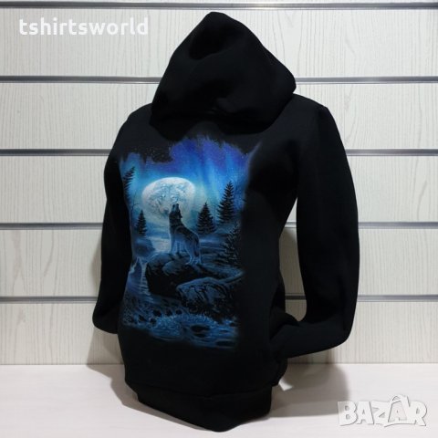 Нов дамски суичър с дигитален печат Вълк, пълнолуние, Серия вълци, снимка 5 - Суичъри - 31160431