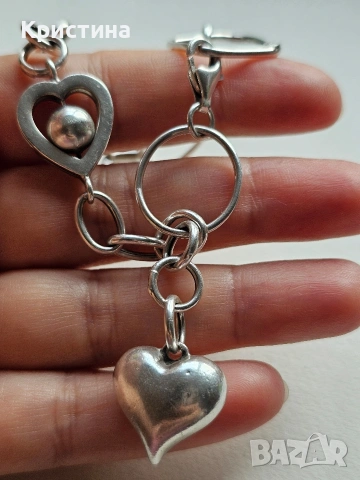 Сребърна гривна със сърце, снимка 3 - Гривни - 53138629