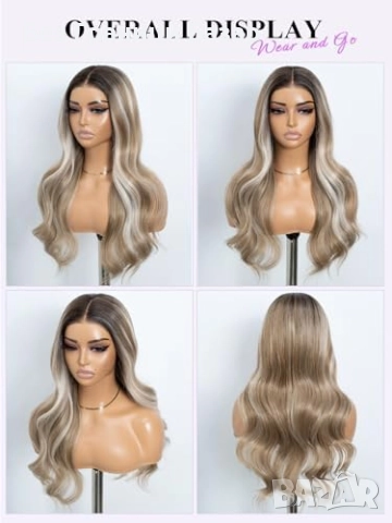 Нова Перука с HD дантела, 66 см, топлоустойчива синтетична коса, лесна за носене, снимка 6 - Аксесоари за коса - 52544536