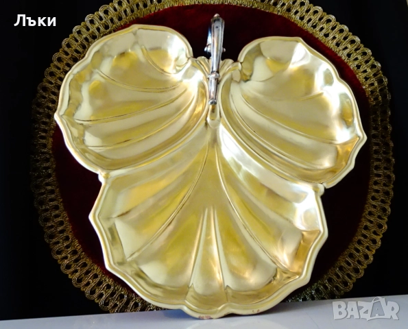 Бронзово плато лозов лист 27 см.,440 гр. , снимка 2 - Антикварни и старинни предмети - 51635913