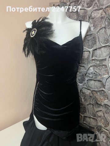 Дълга черна рокля с пера , снимка 1 - Рокли - 40878949