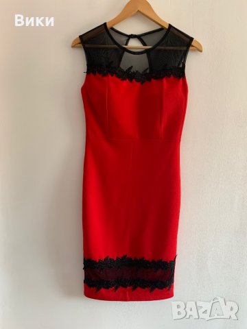 Много красива червена рокля с черна дантела, снимка 1 - Рокли - 29085304