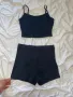 Късо спортно бюстие панталонки с джобче къс потник топ черно, снимка 4