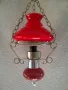 Красив полилей с червен стъклен абажур, снимка 2