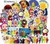 50 бр teletubbies Телетъбис Телетабис самозалепващи лепенки стикери за украса картонена торта, снимка 1