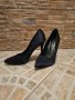 Дамски официални сатенени обувки на тънък ток тъмносини номер 38