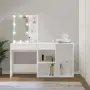 vidaXL LED тоалетка с шкаф, бяла, инженерно дърво, снимка 2