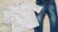 Дънки Next с тиранти и риза за момченце 6-9 месеца, снимка 1 - Панталони и долнища за бебе - 33746607