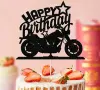 Черен мотор Happy Birthday мотоциклет брокатен картон топер украса декор за торта рожден ден, снимка 1