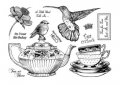 Сервиз чайник чаши и птички силиконов гумен печат декор бисквитки фондан Scrapbooking