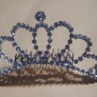 Коронка тиара гребен метална сребриста с камък забождане в коса прическа сватба детска дамска, снимка 1 - Аксесоари за коса - 34023833
