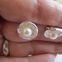 Сребърни обеци с естесвени перли, снимка 3 - Обеци - 42301947