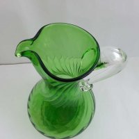 Стара стъклена кана цветно зелено стъкло, снимка 5 - Антикварни и старинни предмети - 29570816