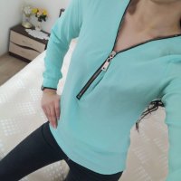 Тюркоазена блузка, S/M размер, снимка 5 - Блузи с дълъг ръкав и пуловери - 30533306
