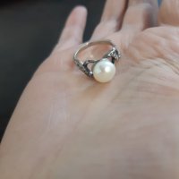 Руски много класен сребърен пръстен естествена перла, снимка 5 - Пръстени - 38704459
