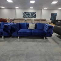 Син комплект дивани тройка и двойка тип Честърфийлд, снимка 1 - Дивани и мека мебел - 42514995