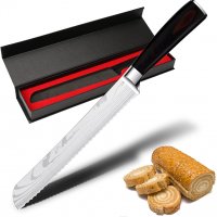 Нов остър нож за хляб сладкиши от неръждаема стомана дървена дръжка, снимка 1 - Прибори за хранене, готвене и сервиране - 36603448