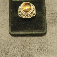 Сребърен пръстен с тигрово око филигран, снимка 6 - Пръстени - 44773042