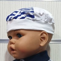 Нова бебешка шапка тип баретка синьо и бяло райе, възраст до 6 месеца, снимка 2 - Бебешки шапки - 29976222