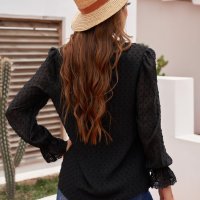 Дамска блуза в черно с дълъг ръкав и принт на точки, снимка 2 - Блузи с дълъг ръкав и пуловери - 42766770