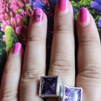Красив сребърен пръстен с Пурпурен Аметист , снимка 2 - Пръстени - 40741582