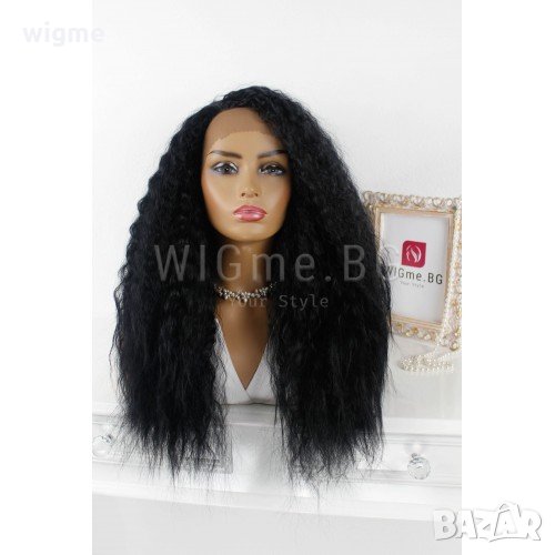 Дълга черна къдрава обемна лейс фронт перука Марсела, снимка 1