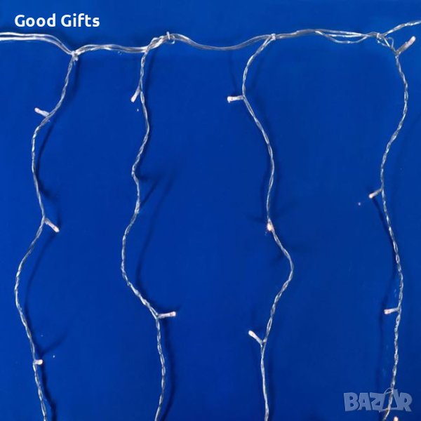 Коледни лампички Завеса, 200 LED, Студено бяло, Прозрачен кабел, 2м, снимка 1