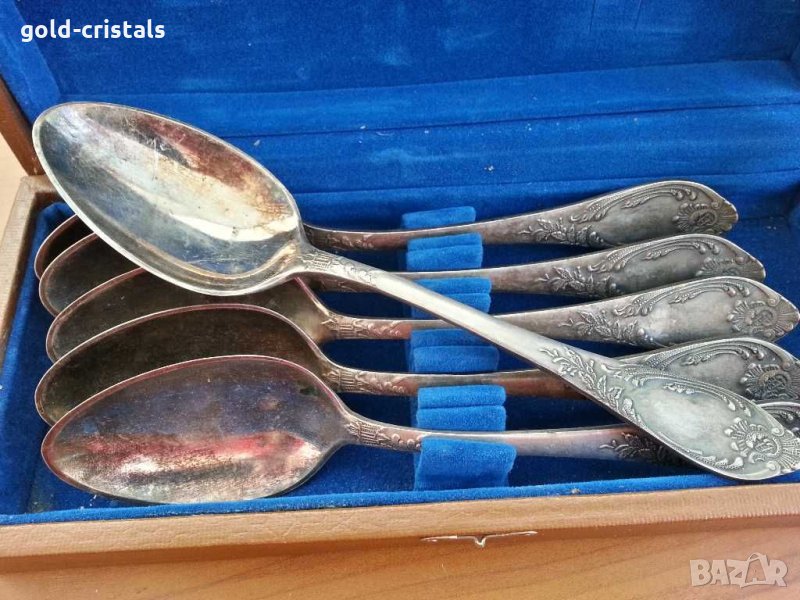Руски посребрени лъжици в кутия, снимка 1