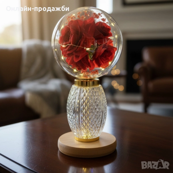 Декоративна лампа с червени рози и мека светлина!, снимка 1