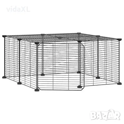 vidaXL Клетка за животни с врата, 12 панела, черна, 35x35 см, стомана, снимка 1