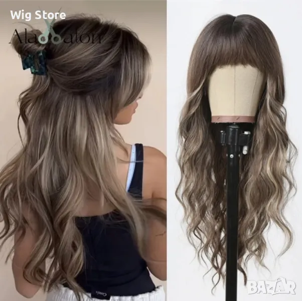 Пепеляво руса перука на къдрици с бретон, снимка 1