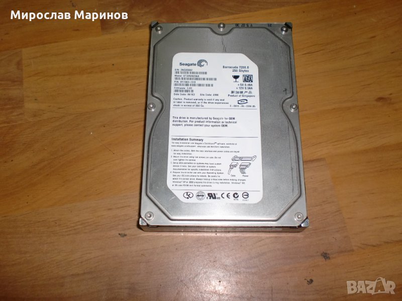 6.5.Хард диск компютър (PC) Seagate 250 GB SATA 3.5” 7200 RPM.Ползван 1 година и 17 дена, снимка 1
