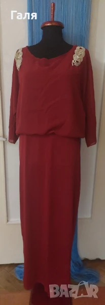Дълга рокля цвят Бордо, еластична , снимка 1