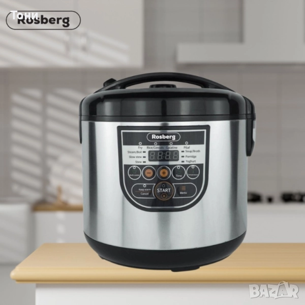 Мултикукър Rosberg, 780W, 5литра, 10 програми, Ръчен режим, Таймер, Инокс/Черен 2 ГОДИНИ ГАРАНЦИЯ, снимка 1